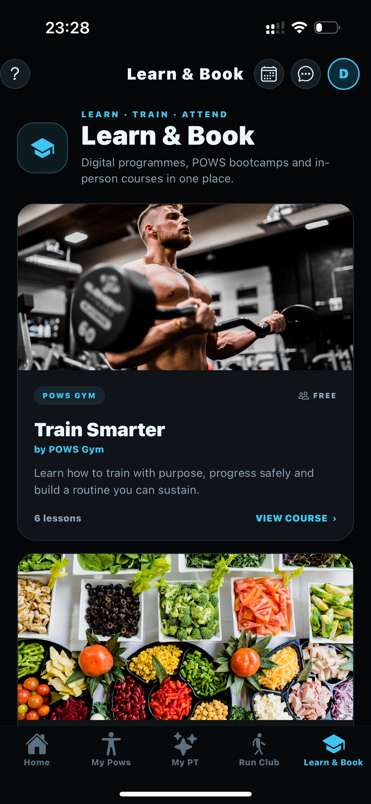 Learn and Book programmes in the POWS app